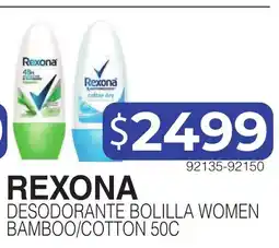 Masivos Rexona desodorante bolilla women bamboo/cotton 50c oferta