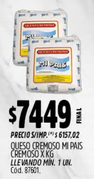 Supermercados Yaguar Mi pais queso cremoso oferta