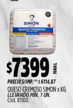 Supermercados Yaguar Simón queso cremoso oferta