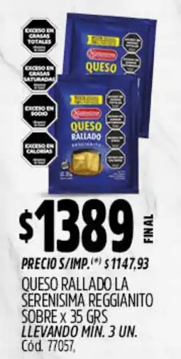 Supermercados Yaguar La serenisima queso rallado reggianito oferta