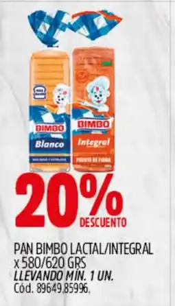 Supermercados Yaguar Bimbo pan lactal/integral oferta