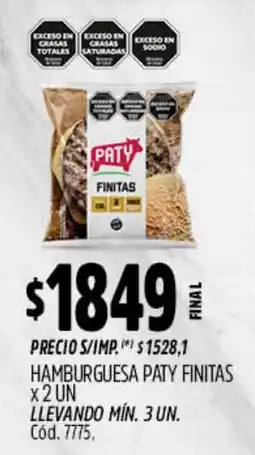 Supermercados Yaguar Paty hamburguesa finitas oferta