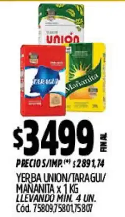 Supermercados Yaguar Union yerba taragui mananita oferta