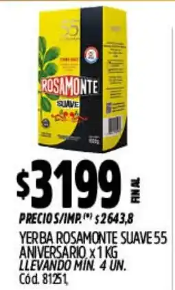 Supermercados Yaguar Rosamonte yerba suave 55 oferta