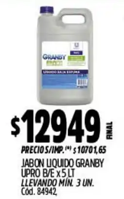 Supermercados Yaguar Granby jabon liquido upro b/e oferta