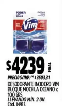 Supermercados Yaguar Vim desodorante inodoro bloque mochila oceano oferta