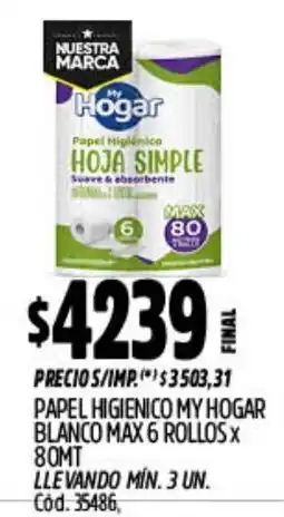Supermercados Yaguar My hogar papel higienico hoja simple oferta