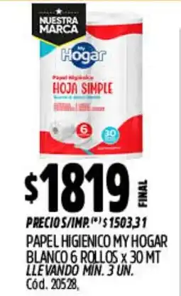 Supermercados Yaguar My hogar papel higienico hoja simple oferta
