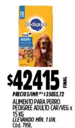 Supermercados Yaguar Pedigree alimento para perro adulto car/veg oferta