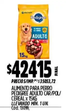 Supermercados Yaguar Pedigree alimento para perro adulto car/pol/cereal oferta