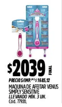 Supermercados Yaguar Venus maquina de afeitar simply sensitive oferta