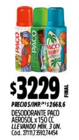Supermercados Yaguar Paco desodorante aerosol oferta