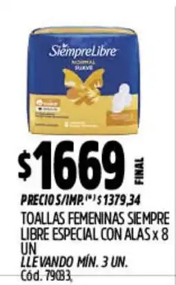 Supermercados Yaguar Siempre Libre toallas femeninas oferta