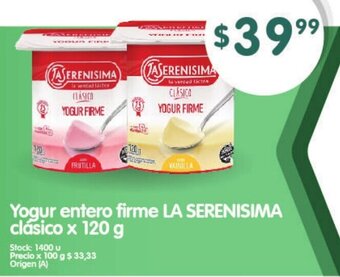 Supermercados Buenos Días Yogur Entero Firme La Serenisima Clásico x 120 g oferta