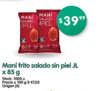 Supermercados Buenos Días Maní Frito Salado Sin Piel JL x 85 g oferta