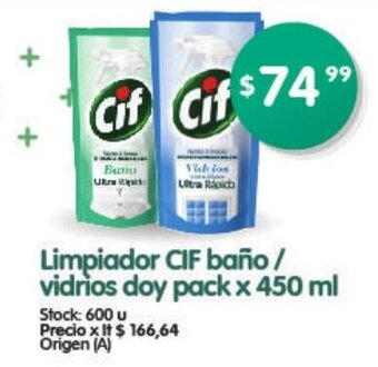 Supermercados Buenos Días Limpiador CIF Baño / Vidrios Doy pack x 450 ml oferta
