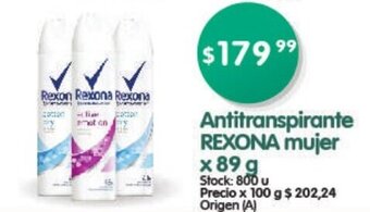 Supermercados Buenos Días Antitranspirante Rexona Mujer x 89 g oferta