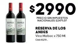 Diarco Reserva de los andes vino malbec oferta
