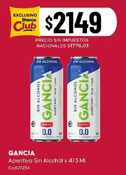 Diarco Gancia aperitivo sin alcohol oferta