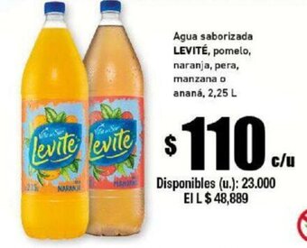 Cooperativa Obrera Agua Saborizada Levité, Pomelo, Naranja, Pera, Manzana o Ananá, 2.25 L oferta