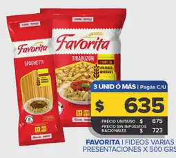 Carrefour Maxi Favorita fideos varias presentaciones oferta