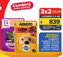 Carrefour Maxi Whiskas/ Pedigree alimento humedo pouch perro adulto carne oferta