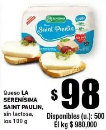 Cooperativa Obrera Queso La Serenísima Saint Paulin, Sin Lactosa, Los 100 g oferta