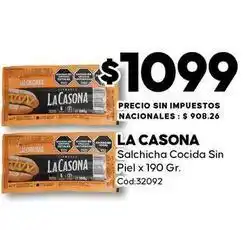 La casona - salchicha cocida sin piel x 190 gr. cód:32092