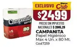 Diarco Campanita - papel higi0990enico max 4 un. x 80 mt. c0990d:7259 oferta