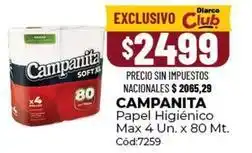 Diarco Campanita - papel higi00nico max 4 un. x 80 mt. c0d:7259 oferta