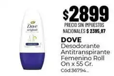 Diarco Dove - desodorante antitranspirante femenino roll on x 55 gr. cód:36794 oferta