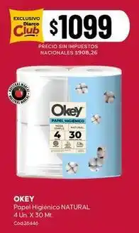 Diarco Okey - papel higi00enico natural 4 un. x 30 mt. c00d.26446 oferta