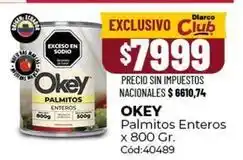 Diarco Okey - palmitos enteros x 800 gr. cód:40489 oferta