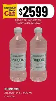 Diarco Purocol - alcohol fino x 500 ml. c o digo 15036 oferta
