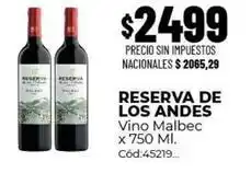 Diarco Reserva de los andes - vino malbec x 750 ml. cód:45219 oferta