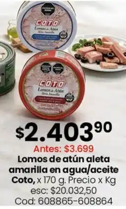 Coto Coto lomos de atún aleta amarilla en agua/aceite oferta