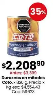 Coto Coto - duraznos en mitades oferta