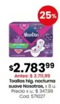 Coto Nosotras - toallas hig. nocturna suave x 8 u oferta
