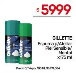 Nini Mayorista Gillette espuma p/afeitar piel sensible/mentol oferta