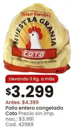 Coto Coto pollo entero congelado oferta