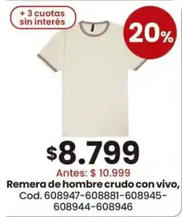 Coto Remera de hombre crudo con vivo oferta