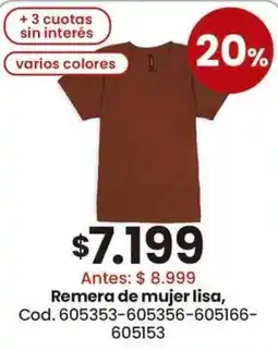 Coto Remera de mujer lisa oferta