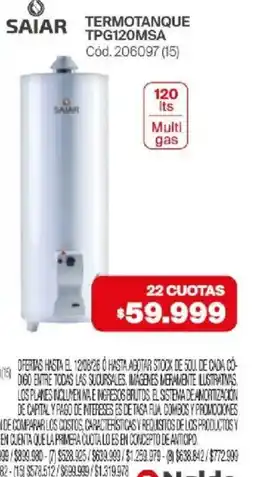 Naldo Lombardi Saiar termotanque tpg120msa oferta