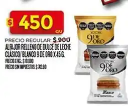 Supermercados DIA 9 de oro - alfajor relleno de dulce de leche clasico oferta