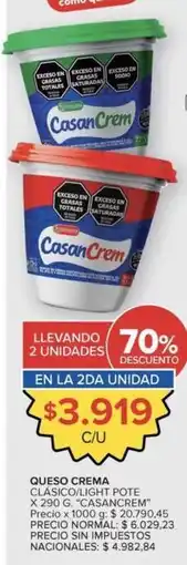 Carrefour Casancrem - queso crema clásico/light pote oferta