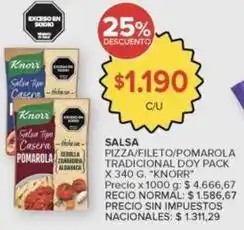 Carrefour Knorr - salsa pizza/fileto/pomarola tradicional doy pack oferta