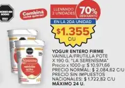 Carrefour La serenísima - yogur entero firme vainilla/frutilla pote oferta