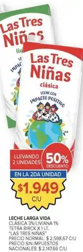Carrefour Las tres niñas - leche larga vida clasica 3% u.v. 1% oferta