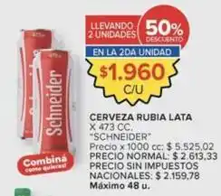 Carrefour Schneider - cerveza rubia lata x 473 cc oferta