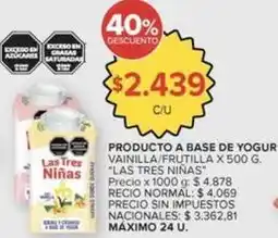 Carrefour Las tres niñas - producto a base de yogur vainilla/frutilla oferta